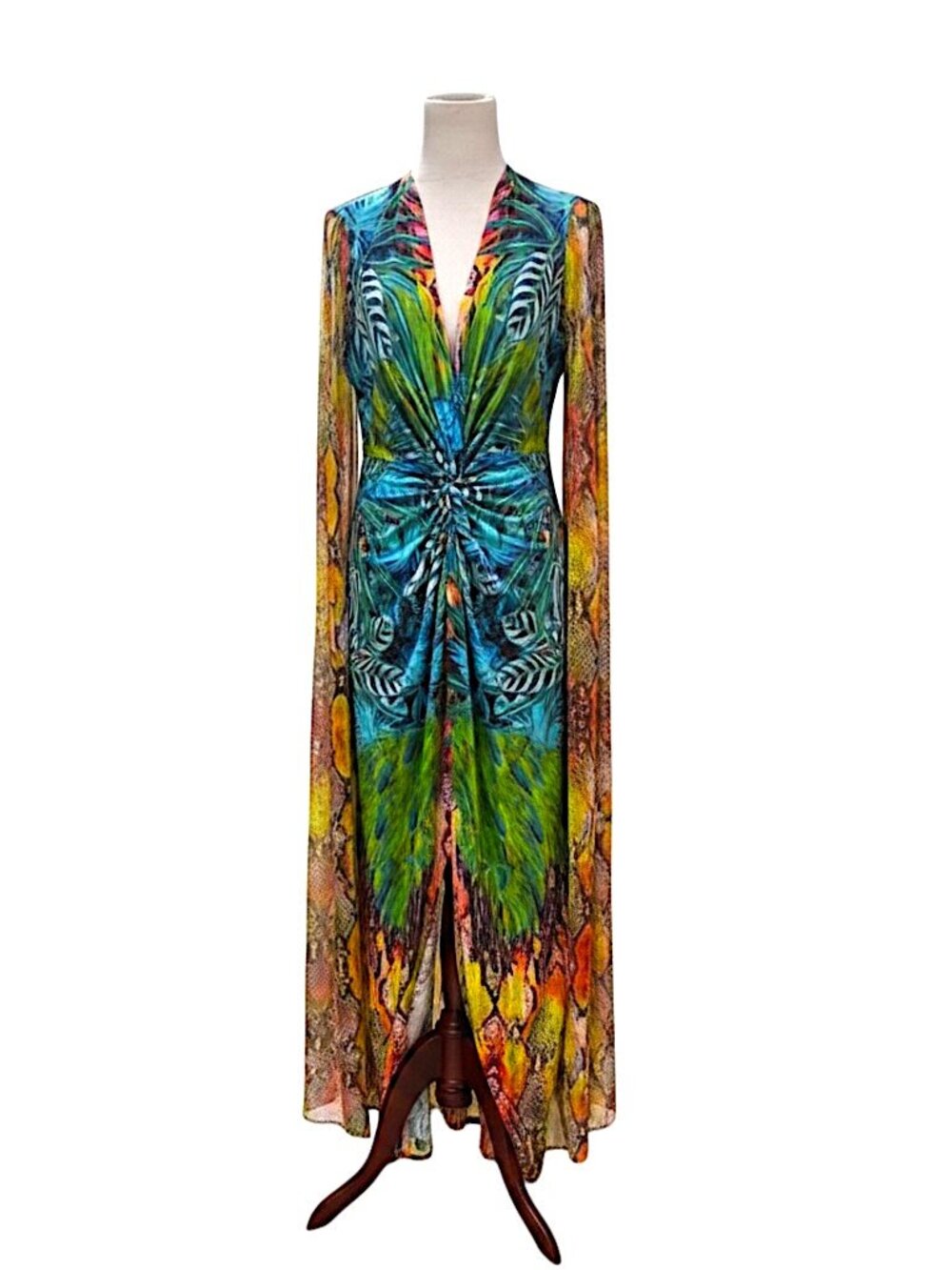 VENUS Multicolor Tropical and Snakeskin Print Dress with Exaggerated Sleeves